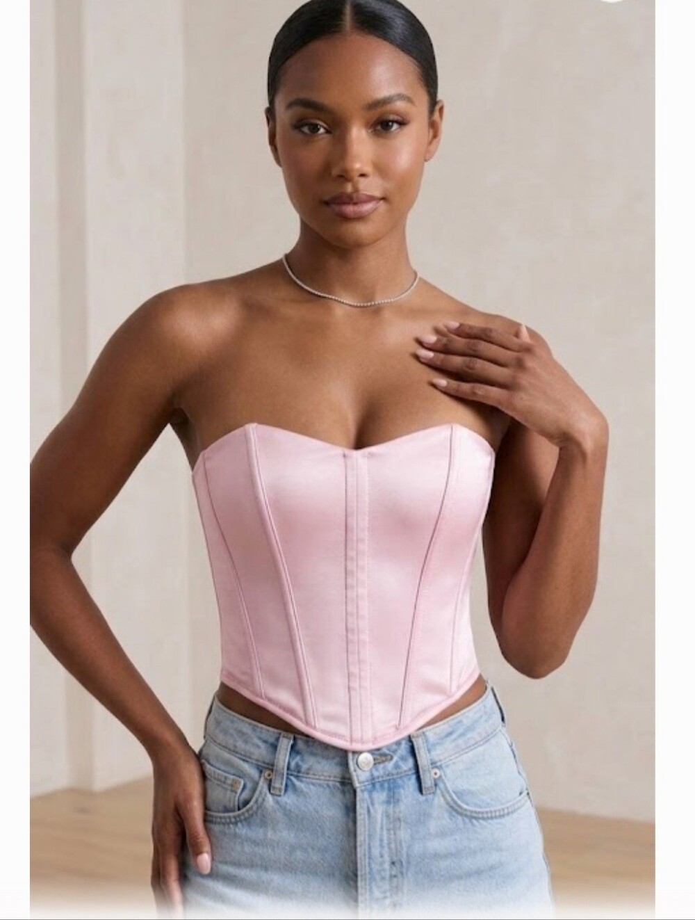 Sexy Strapless Light Pink Faux Leather Corset Top Hook Date Night Romantic